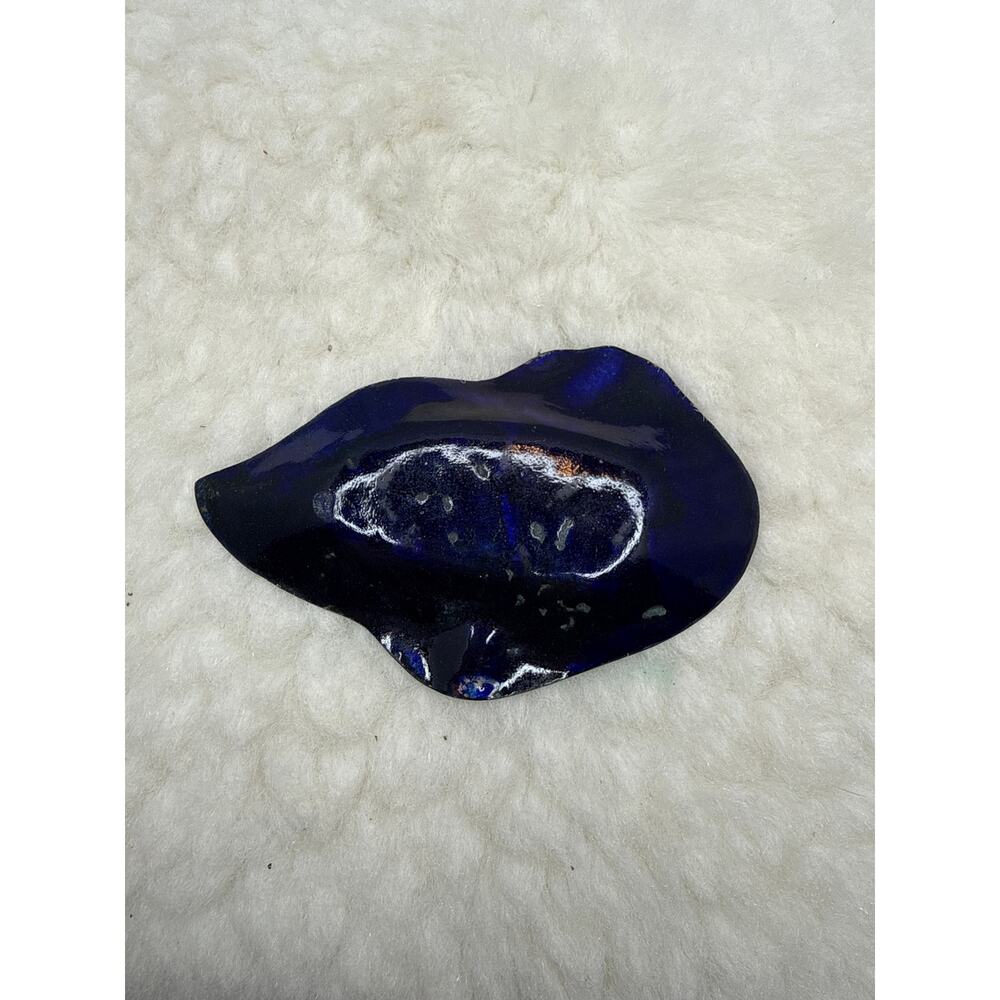 Vintage French Cobalt Blue Enamel Floral Trinket Dish Gold Leaf Accents - Picture 6 of 6